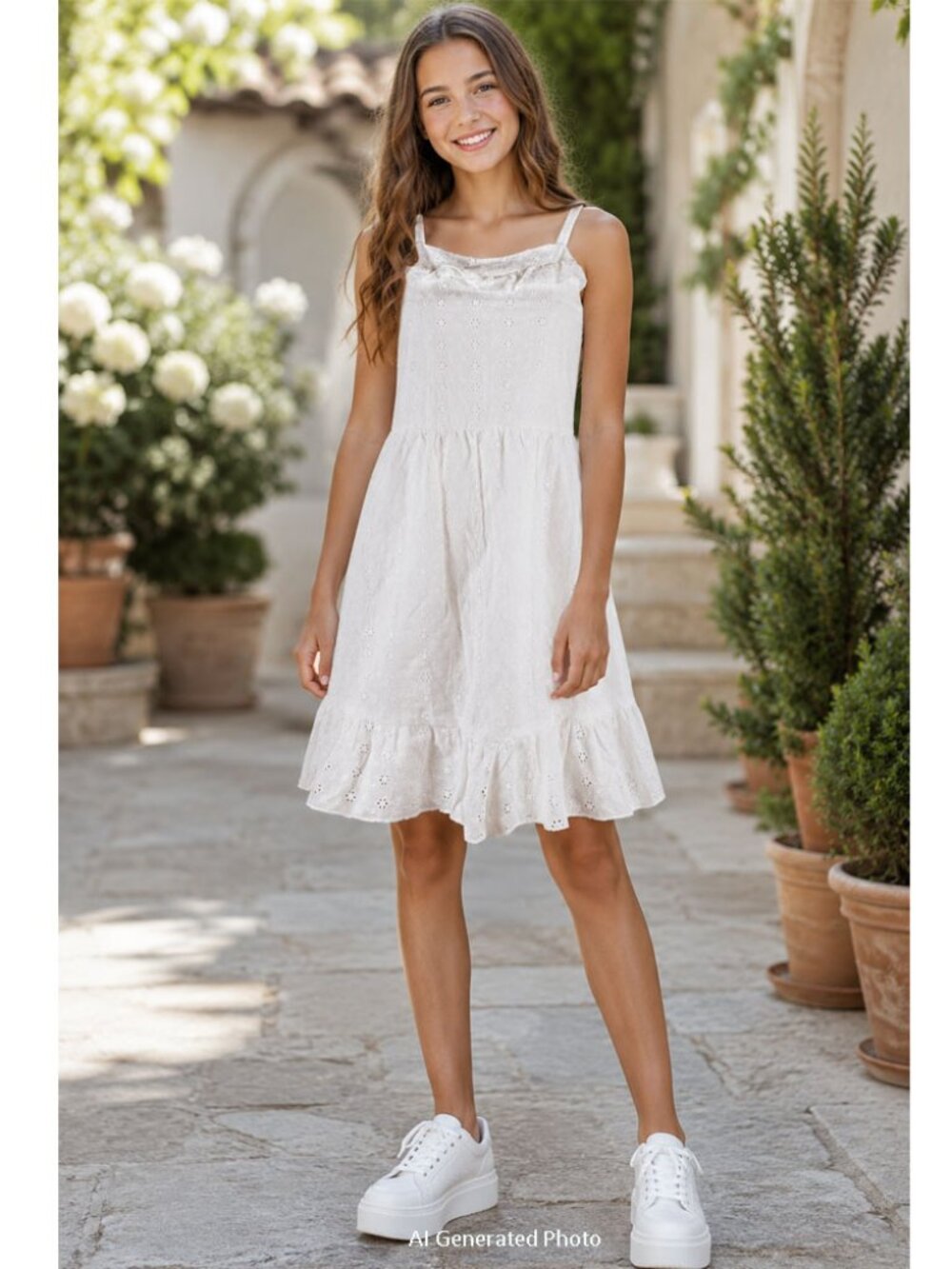 Trixxie Girl Eyelet White Spaghetti Strap Dress Size 16 NWT